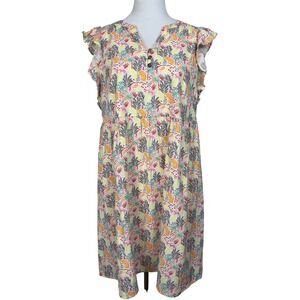 LOFT women's dress Jungle Palm Print S Multicolor Flutter Sleeve Lined Feminine